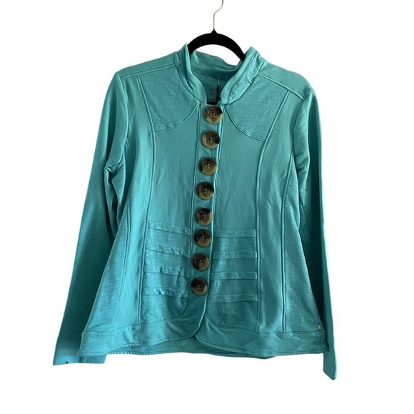 Neon Buddha Women M Stretch Knit Artsy Button Front Basil Military Blazer NWT - Picture 1 of 13